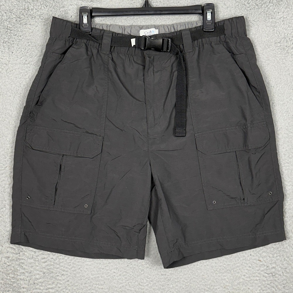 Croft Barrow Shorts Mens Large Grey Cargo Ripstop Belted Safari Stretch Waist